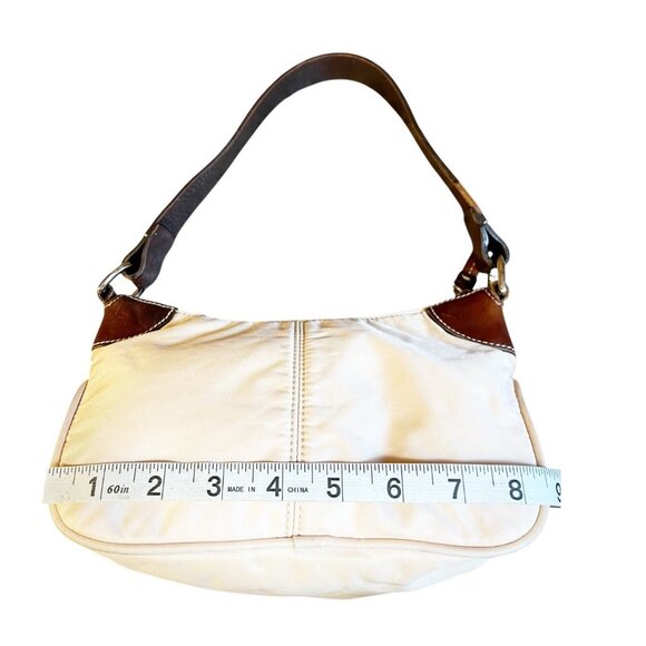 VTG Dooney & Bourke Wayfarer Baguette Shoulder Bag Ivory Nylon Brown Leather Y2K - Picture 12 of 14